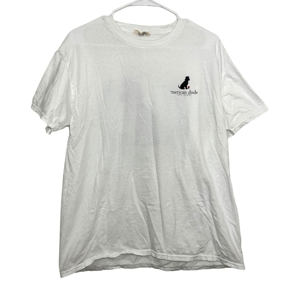 Simply Southern Merican Dude T-Shirt Mens Large White Black Lab Patriotic USA